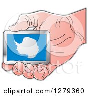 Clipart Of A Caucasian Hand Holding An Antarctic Flag Royalty Free Vector Illustration by Lal Perera