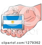 Caucasian Hand Holding An Argentine Flag