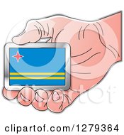 Clipart Of A Caucasian Hand Holding An Aruban Flag Royalty Free Vector Illustration