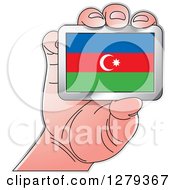 Clipart Of A Caucasian Hand Holding An Azerbaijani Flag Royalty Free Vector Illustration by Lal Perera