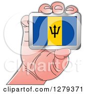 Poster, Art Print Of Caucasian Hand Holding A Barbadian Flag