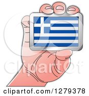 Caucasian Hand Holding A Greek Flag