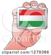 Caucasian Hand Holding A Hungary Flag