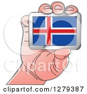 Poster, Art Print Of Caucasian Hand Holding An Iceland Flag