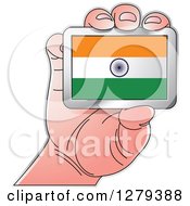 Caucasian Hand Holding An Indian Flag