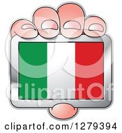 Clipart Of A Caucasian Hand Holding An Italian Flag Royalty Free Vector Illustration