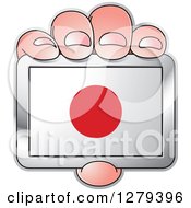 Poster, Art Print Of Caucasian Hand Holding A Japanese Flag