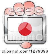Clipart Of A Caucasian Hand Holding A Japanese Flag Royalty Free Vector Illustration