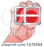 Caucasian Hand Holding A Danish Flag