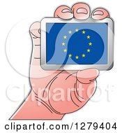 Caucasian Hand Holding A European Flag