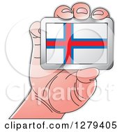 Clipart Of A Caucasian Hand Holding A Faroe Island Flag Royalty Free Vector Illustration