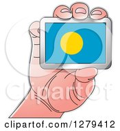 Poster, Art Print Of Caucasian Hand Holding A Palau Flag