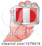 Poster, Art Print Of Caucasian Hand Holding A Peru Flag