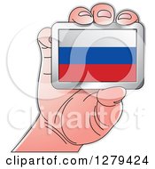 Caucasian Hand Holding A Russian Flag