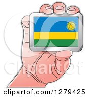 Poster, Art Print Of Caucasian Hand Holding A Rwanda Flag