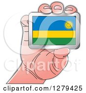 Clipart Of A Caucasian Hand Holding A Rwanda Flag Royalty Free Vector Illustration