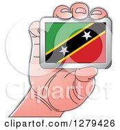 Poster, Art Print Of Caucasian Hand Holding A Saint Kitts And Nevis Flag