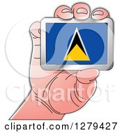 Poster, Art Print Of Caucasian Hand Holding A Saint Lucia Flag