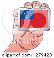 Caucasian Hand Holding A Samoa Flag