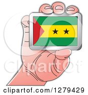 Poster, Art Print Of Caucasian Hand Holding A Sao Tome And Principe Flag