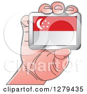 Poster, Art Print Of Caucasian Hand Holding A Singapore Flag