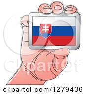 Poster, Art Print Of Caucasian Hand Holding A Slovakia Flag