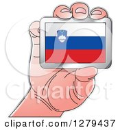 Poster, Art Print Of Caucasian Hand Holding A Slovenia Flag