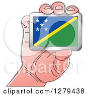 Poster, Art Print Of Caucasian Hand Holding A Solomon Island Flag