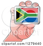 Caucasian Hand Holding A South Africa Flag