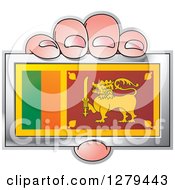 Caucasian Hand Holding A Sri Lankan Flag