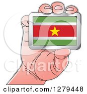 Poster, Art Print Of Caucasian Hand Holding A Suriname Flag