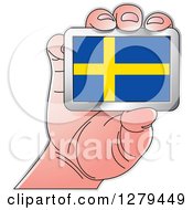 Clipart Of A Caucasian Hand Holding A Sweden Flag Royalty Free Vector Illustration