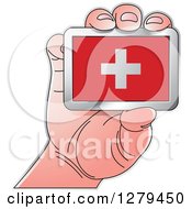 Caucasian Hand Holding A Switzerland Flag