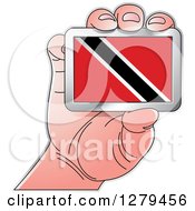 Clipart Of A Caucasian Hand Holding A Trinidad And Tobago Flag Royalty Free Vector Illustration