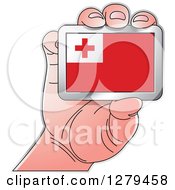 Poster, Art Print Of Caucasian Hand Holding A Tonga Flag