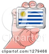 Caucasian Hand Holding A Uruguay Flag