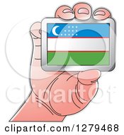 Poster, Art Print Of Caucasian Hand Holding A Uzbekistan Flag