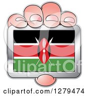 Clipart Of A Caucasian Hand Holding A Kenya Flag Royalty Free Vector Illustration