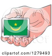 Poster, Art Print Of Caucasian Hand Holding A Mauritania Flag