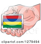 Poster, Art Print Of Caucasian Hand Holding A Mauritius Flag