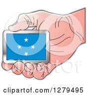 Poster, Art Print Of Caucasian Hand Holding A Micronesia Flag