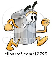 Clipart Picture Of A Garbage Can Mascot Cartoon Character Running