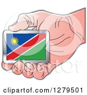 Poster, Art Print Of Caucasian Hand Holding A Namibia Flag