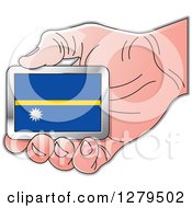 Poster, Art Print Of Caucasian Hand Holding A Nauru Flag