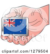 Poster, Art Print Of Caucasian Hand Holding A New Zealand Flag