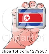 Clipart Of A Caucasian Hand Holding A North Korean Flag Royalty Free Vector Illustration
