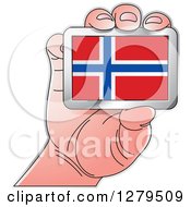 Poster, Art Print Of Caucasian Hand Holding A Norway Flag