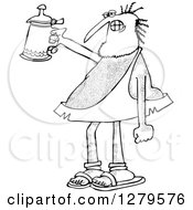 Clipart Of A Hairy Caveman Cheering With A Beer Stein Royalty Free Vector Illustration