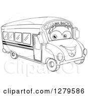 Poster, Art Print Of Black And White Happy Smiling School Bus Facing Right