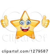 Poster, Art Print Of Pleased Happy Yellow Star Character Giving Two Thumbs Up